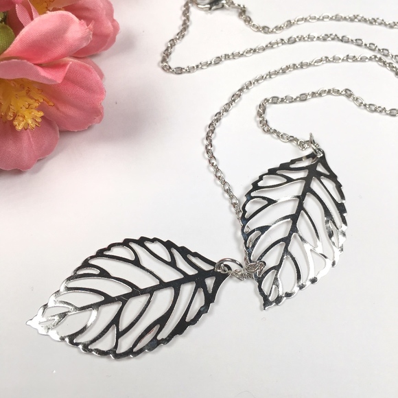 Gold Double Leaf Necklace - Picture 2 of 8